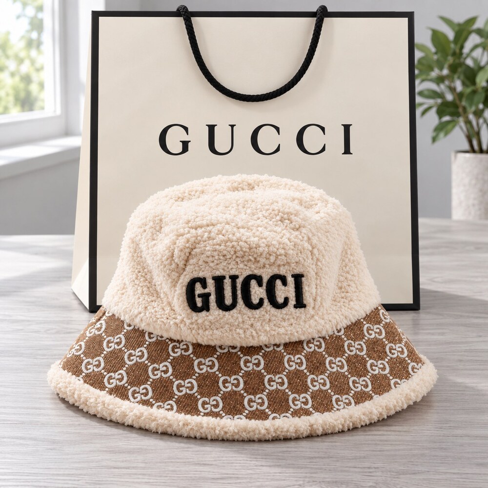 Gucci Ivory Plush GG Bucket Hat